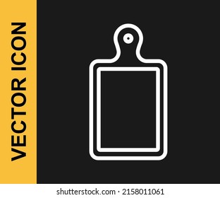 White line Cutting board icon isolated on black background. Chopping Board symbol.  Vector