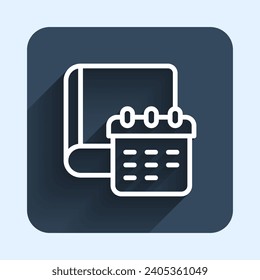 White line Daily paper notepad icon isolated with long shadow background. Blue square button. Vector