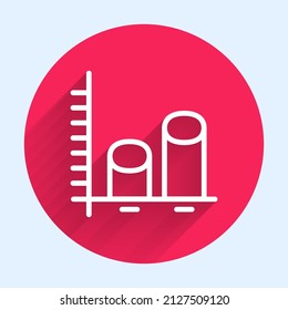 White line Data analysis icon isolated with long shadow background. Red circle button. Vector