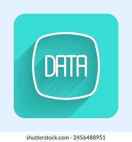 White line Data analysis icon isolated with long shadow background. Business data analysis process, statistics. Charts and diagrams. Green square button. Vector