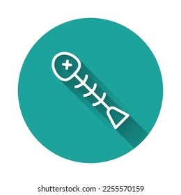 White line Dead fish icon isolated with long shadow background. Green circle button. Vector