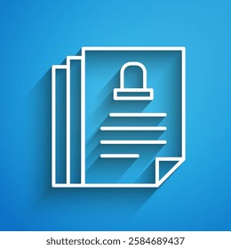 White line Death certificate icon isolated on blue background. Long shadow. Vector