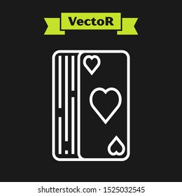 White line Deck of playing cards icon isolated on black background. Casino gambling.  Vector Illustration