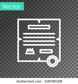 White line Decree, paper, parchment, scroll icon icon isolated on transparent background.  Vector Illustration