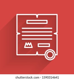 White line Decree, paper, parchment, scroll icon icon isolated with long shadow.  Vector Illustration