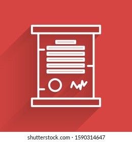 White line Decree, paper, parchment, scroll icon icon isolated with long shadow.  Vector Illustration