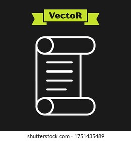 White line Decree, paper, parchment, scroll icon icon isolated on black background.  Vector