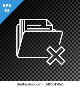 White line Delete folder icon isolated on transparent dark background. Folder with recycle bin. Delete or error folder. Close computer information folder.  Vector Illustration