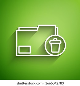White line Delete folder icon isolated on green background. Delete or error folder. Close computer information folder.  Vector Illustration