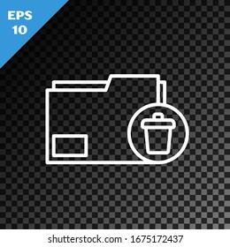 White line Delete folder icon isolated on transparent dark background. Delete or error folder. Close computer information folder.  Vector Illustration