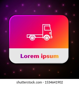 White line Delivery cargo truck vehicle icon isolated on black background. Rectangle color button. Vector Illustration