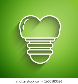 White line Dental implant icon isolated on green background.  Vector Illustration