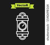 White line Detonate dynamite bomb stick and timer clock icon isolated on black background. Time bomb - explosion danger concept.  Vector Illustration