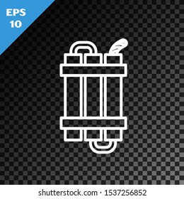 White line Detonate dynamite bomb stick and timer clock icon isolated on transparent dark background. Time bomb - explosion danger concept.  Vector Illustration