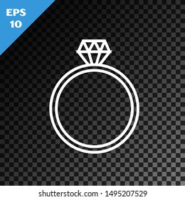 White line Diamond engagement ring icon isolated on transparent dark background.  Vector Illustration