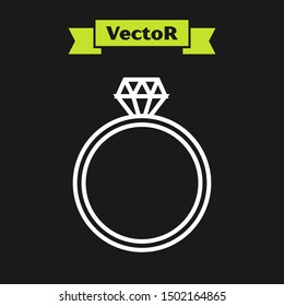White line Diamond engagement ring icon isolated on black background.  Vector Illustration