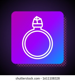 White line Diamond engagement ring icon isolated on black background. Square color button. Vector Illustration