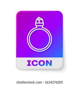 White line Diamond engagement ring icon isolated on white background. Rectangle color button. Vector Illustration