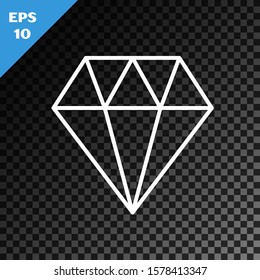 White line Diamond icon isolated on transparent dark background. Jewelry symbol. Gem stone.  Vector Illustration