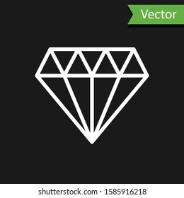 White line Diamond icon isolated on black background. Jewelry symbol. Gem stone.  Vector Illustration