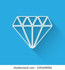 White line Diamond icon isolated with long shadow. Jewelry symbol. Gem stone.  Vector Illustration