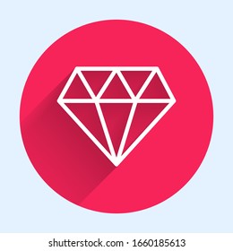 Icono de diamante blanco aislado con una sombra larga. Símbolo de joyería. Piedra Madre. Botón de círculo rojo. Ilustración vectorial