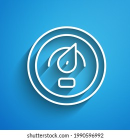 White Line Digital Speed Meter Konzept Symbol einzeln auf blauem Hintergrund. Globale Netzwerk-Hochgeschwindigkeits-Datenübertragungsdatentechnologie. Lang Schatten. Vektorgrafik