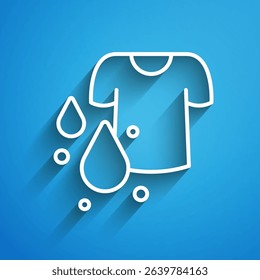 White line Dirty t-shirt icon isolated on blue background. Long shadow. Vector