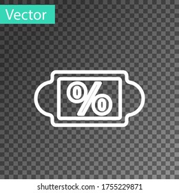 White line Discount percent tag icon isolated on transparent background. Shopping tag sign. Special offer sign. Discount coupons symbol. Vector Illustration