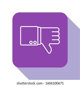 White line Dislike icon isolated on white background. Purple square button. Vector Illustration