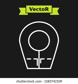 White line Diving hood icon isolated on black background. Spearfishing hat winter swim hood. Diving underwater equipment.  Vector Illustration