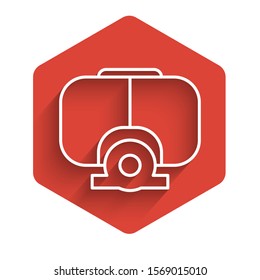 White line Diving mask icon isolated with long shadow background. Extreme sport. Diving underwater equipment. Red hexagon button. Vector Illustration
