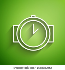 White line Diving watch icon isolated on green background. Diving underwater equipment.  Vector Illustration