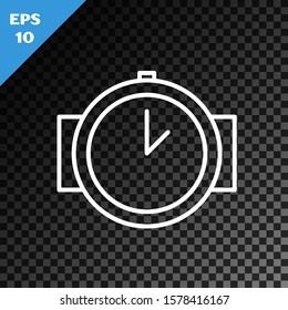 White line Diving watch icon isolated on transparent dark background. Diving underwater equipment.  Vector Illustration