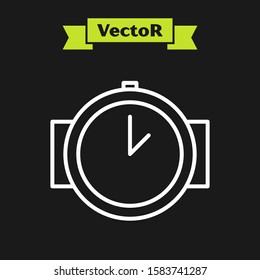 White line Diving watch icon isolated on black background. Diving underwater equipment.  Vector Illustration