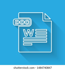White line DOC file document. Download doc button icon isolated with long shadow. DOC file extension symbol.  Vector Illustration
