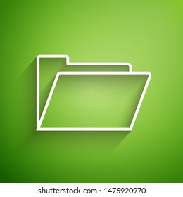 White line Document folder icon isolated on green background. Accounting binder symbol. Bookkeeping management.  Vector Illustration