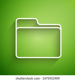 White line Document folder icon isolated on green background. Accounting binder symbol. Bookkeeping management.  Vector Illustration