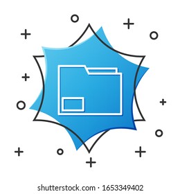 White line Document folder icon isolated on white background. Accounting binder symbol. Bookkeeping management. Blue hexagon button. Vector Illustration