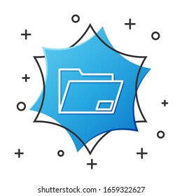 White line Document folder icon isolated on white background. Accounting binder symbol. Bookkeeping management. Blue hexagon button. Vector Illustration