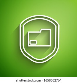 White line Document folder protection concept icon isolated on green background. Confidential information and privacy idea, guard, shield.  Vector Illustration