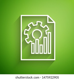White line Document with graph chart icon isolated on green background. Report text file icon. Accounting sign for Audit, analysis, planning.  Vector Illustration