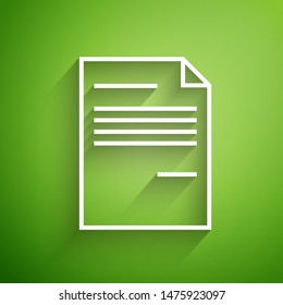 White line Document icon isolated on green background. File icon. Checklist icon. Business concept.   Vector Illustration