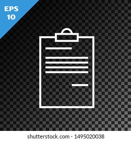 White line Document icon isolated on transparent dark background. File icon. Checklist icon. Business concept.   Vector Illustration