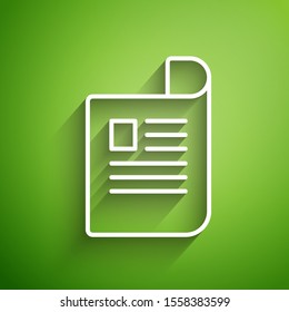 White line Document icon isolated on green background. File icon. Checklist icon. Business concept.  Vector Illustration