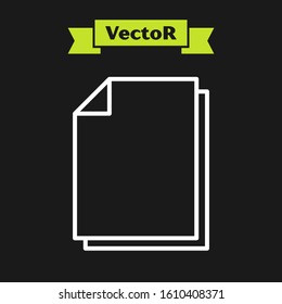 White line Document icon isolated on black background. File icon. Checklist icon. Business concept.  Vector Illustration