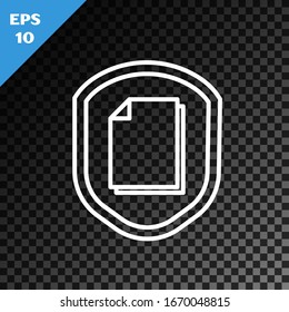 White line Document protection concept icon isolated on transparent dark background. Confidential information and privacy idea, secure, guard, shield.  Vector Illustration