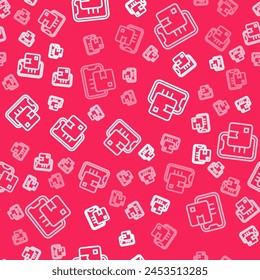 White line Document tracking marker system icon isolated seamless pattern on red background. Parcel tracking.  Vector