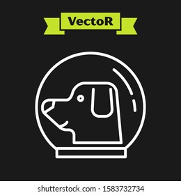 White line Dog in astronaut helmet icon isolated on black background.  Vector Illustration