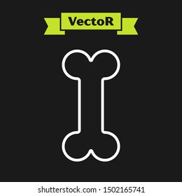 White line Dog bone icon isolated on black background. Pets food symbol.  Vector Illustration